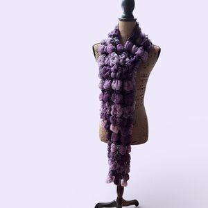 Luxurious Purple Art  Scarf with real fur